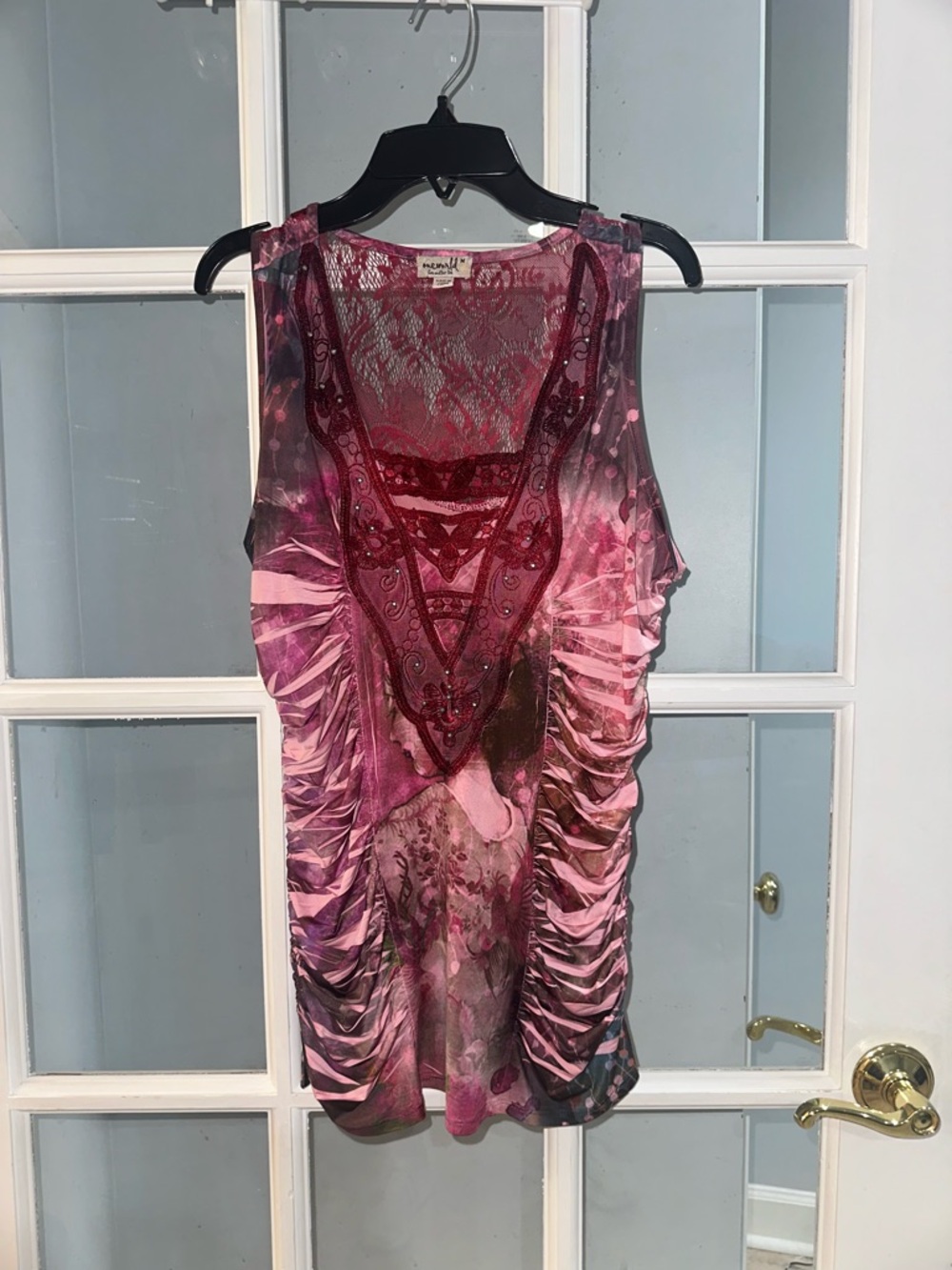 ONE WORLD Sleeveless Embroidery Lace Tank Overlay Stretch Top M New Boho Hippie
